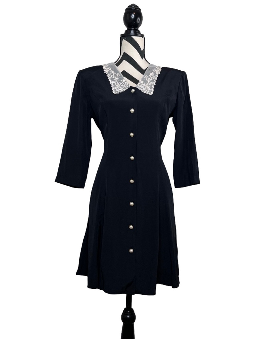 Vintage Sz S Whimsigoth Witchy Lace Peter Pan Collar Button Down Dress